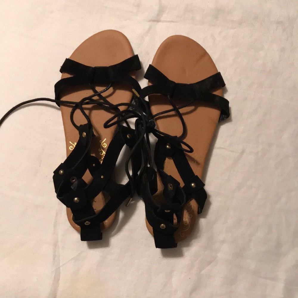 Qupid black lace up flat sandals
